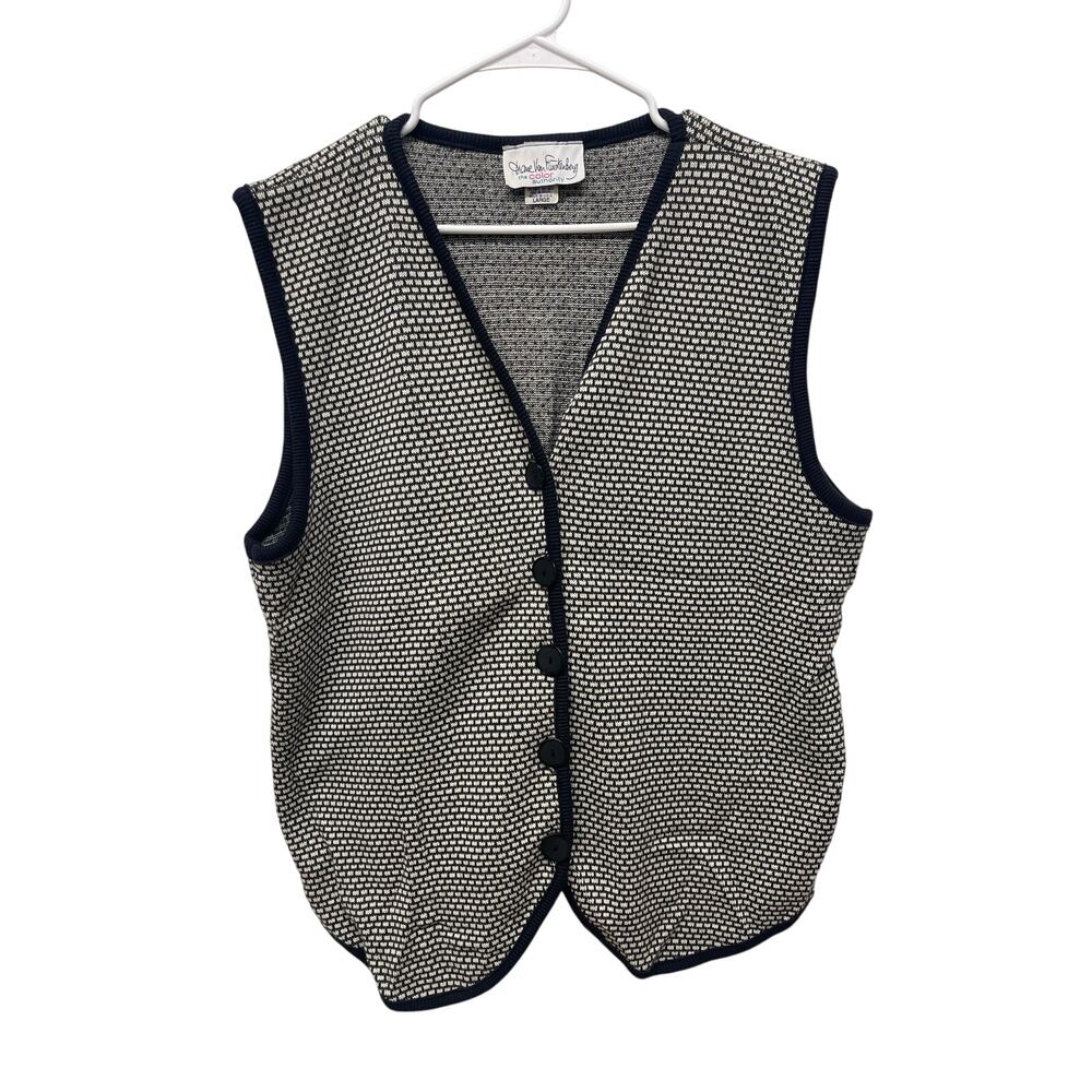 Vintage Diane Von Furstenberg cotton Knit Sweater Vest black & white size large